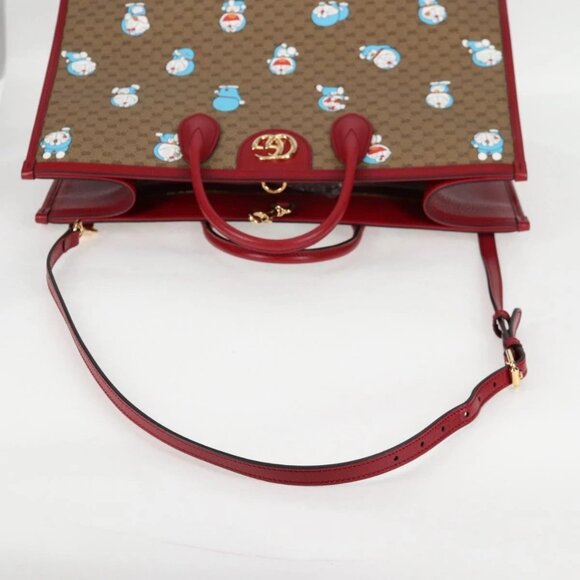 GUCCI Micro GG Supreme Doraemon Hand Bag PVC 2way Brown Gold 653952 Auth 131782A - Picture 7 of 16